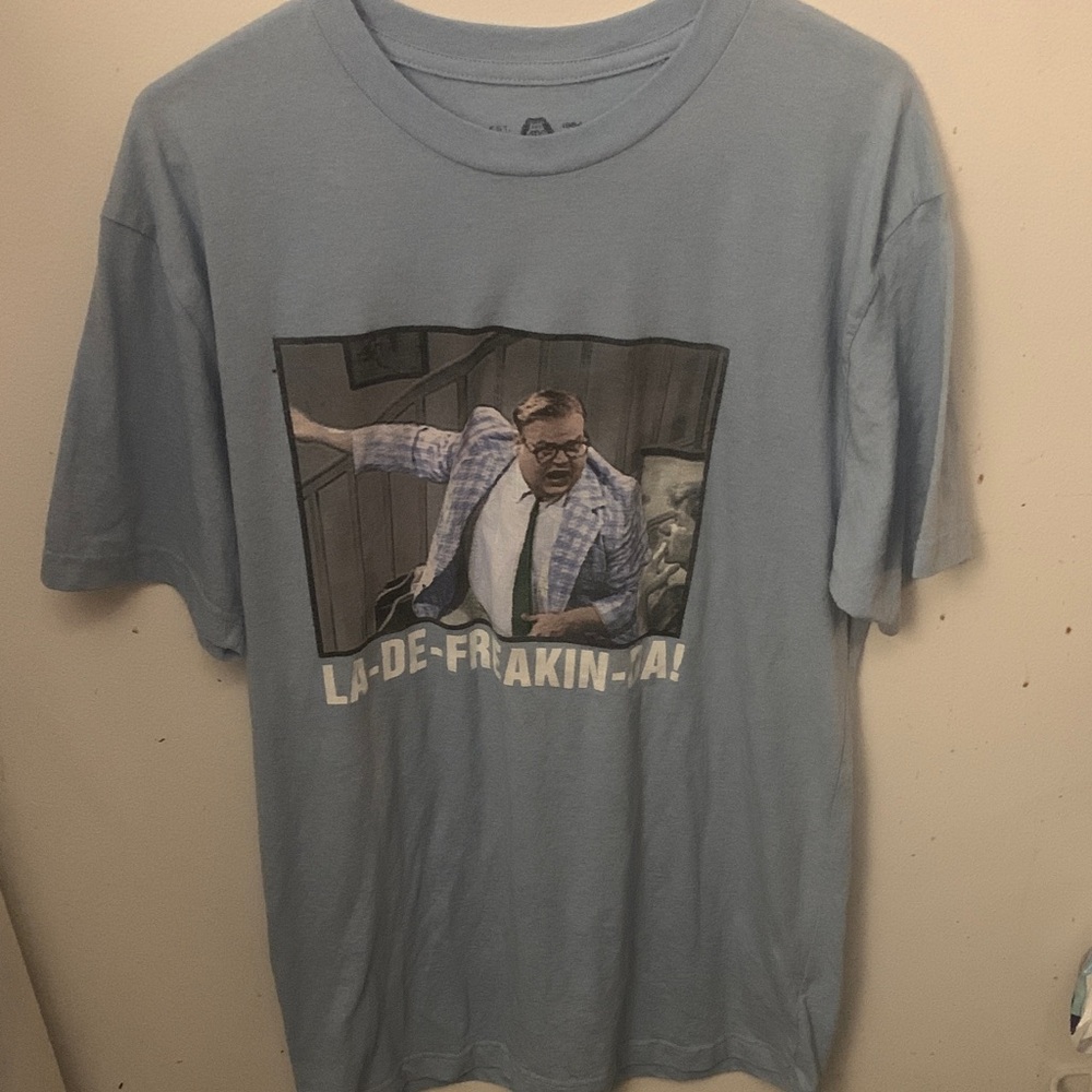 Rare Chris Farley La De Freakin Da Baby Blue American Rag 50/50 TShirt SZ L🔥🔥🔥 - Picture 2 of 5